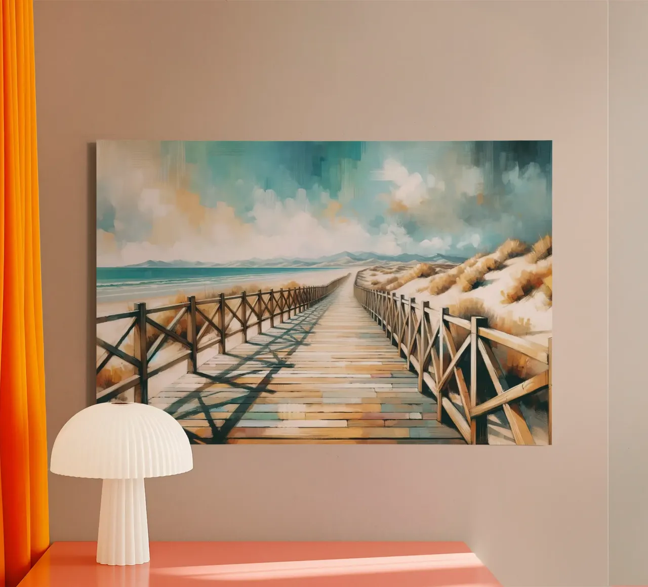 Sentiero appartato sulla spiaggia in Sussurri d'acquerello tela con Cornice a cassetta da Chromatic Fusion Studio