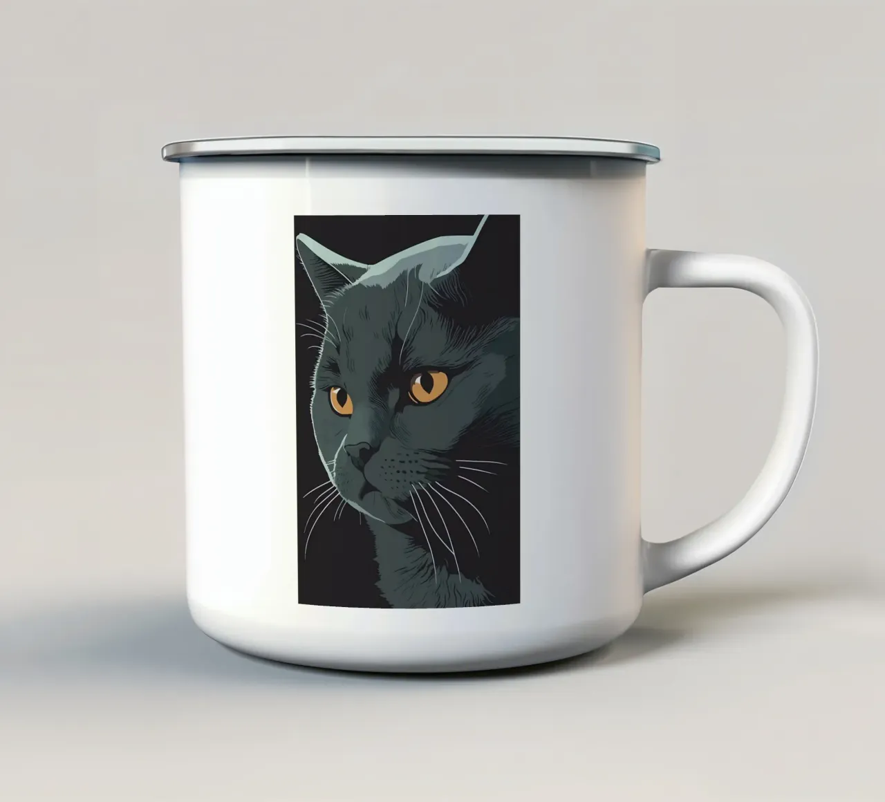 Ritratto di gatto nero tazza in smalto da Mikesell