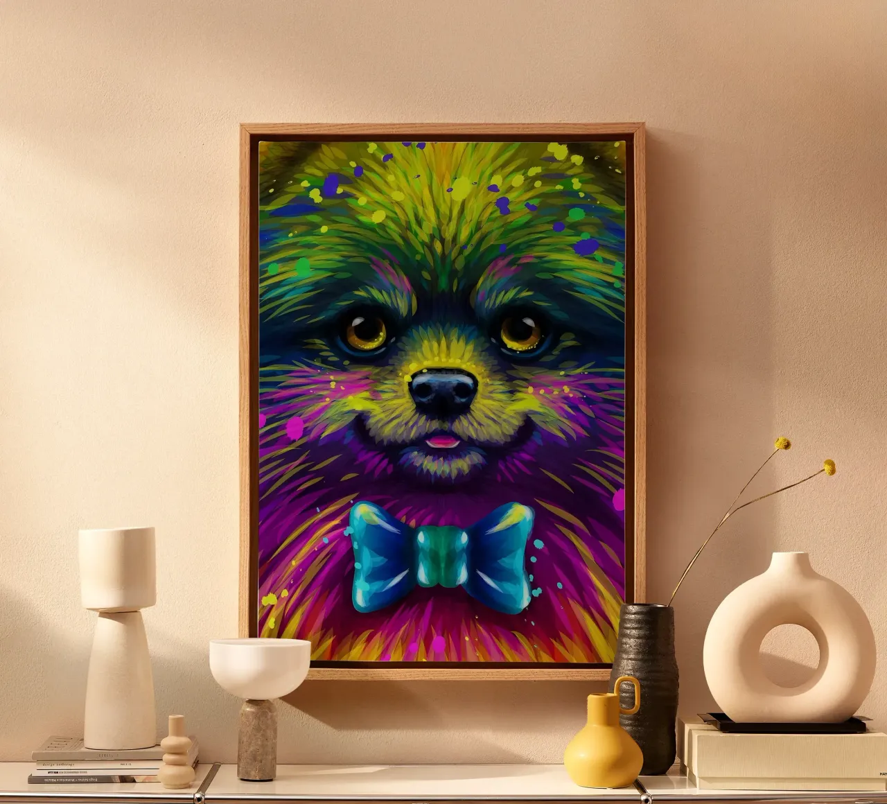 Kleurrijke keeshond canvas met Baklijst van Delaplane