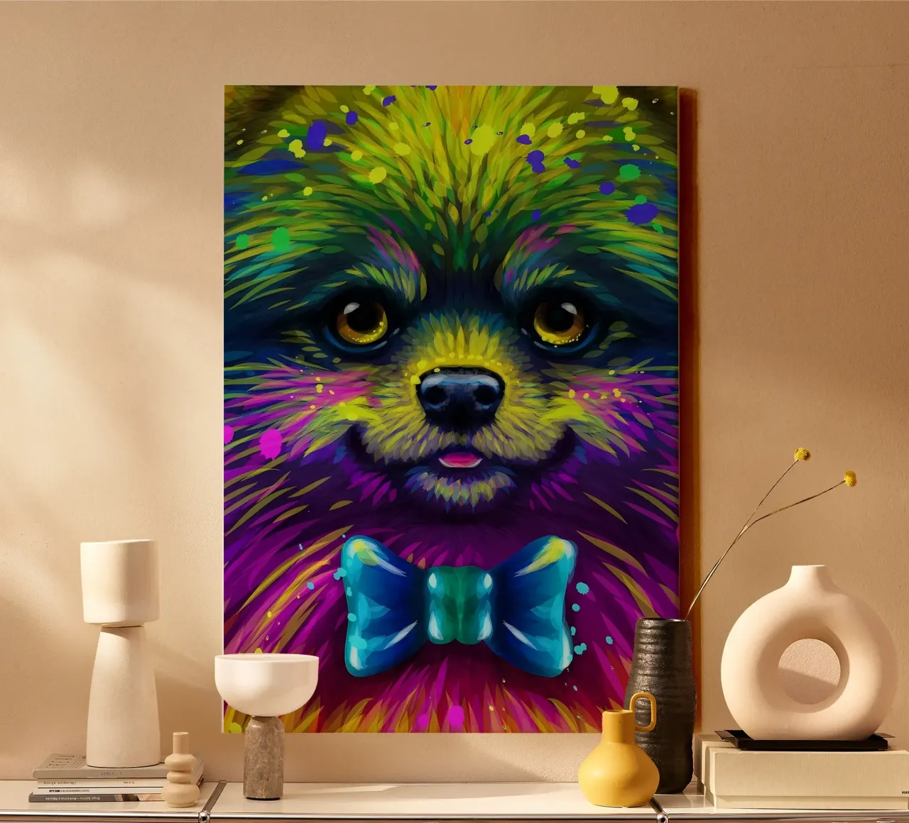 Kleurrijke keeshond canvas met Baklijst van Delaplane