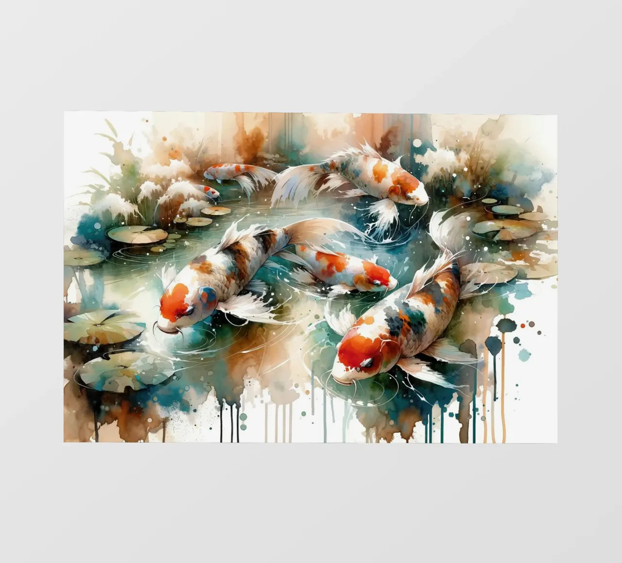 Pesci Koi in acquerello telo in pvc da Chromatic Fusion Studio