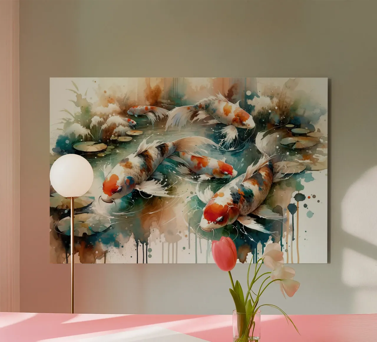 Pesci Koi in acquerello alluminio dibond da Chromatic Fusion Studio