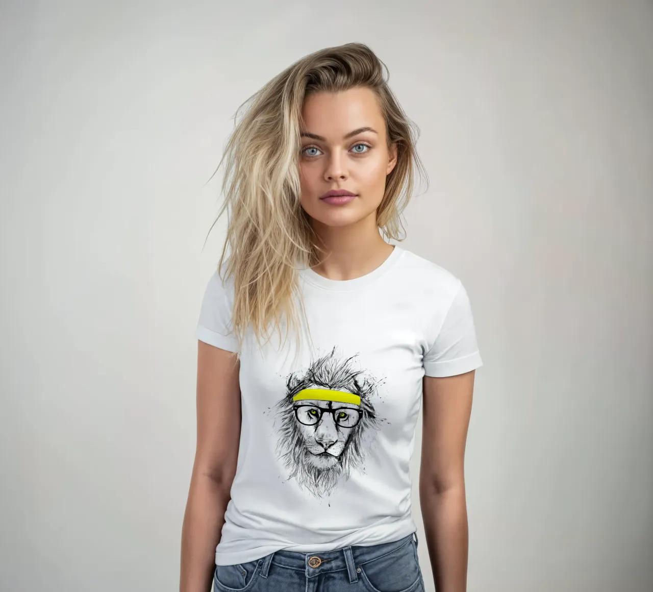Hipster Lion women's fitted t-shirt by Balazs Solti