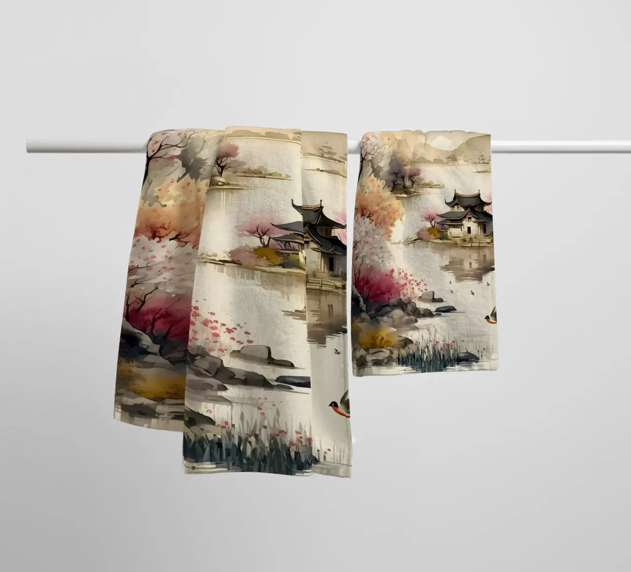 Paesaggio asiatico vintage asciugamano da bagno da Ginnery