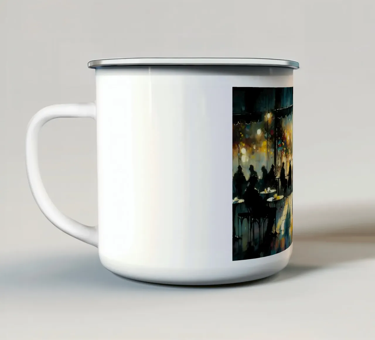 Sussurri di luce in una notte d'acquerello tazza in smalto da Chromatic Fusion Studio