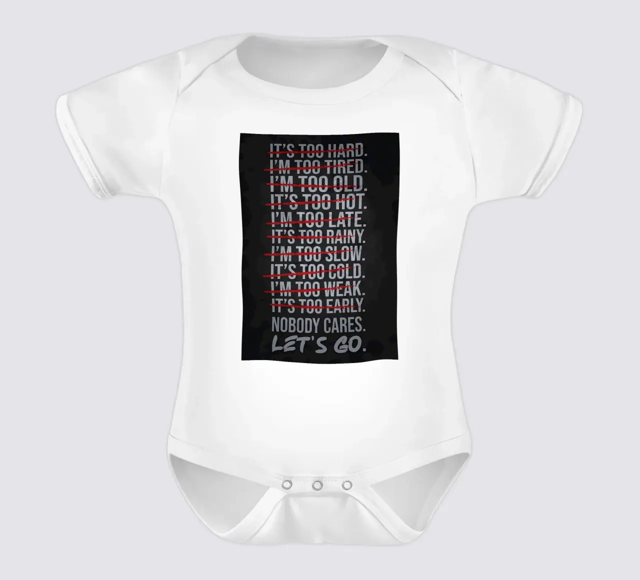 Gym Nobody Cares Lets Go short-sleeve baby romper by Delaplane