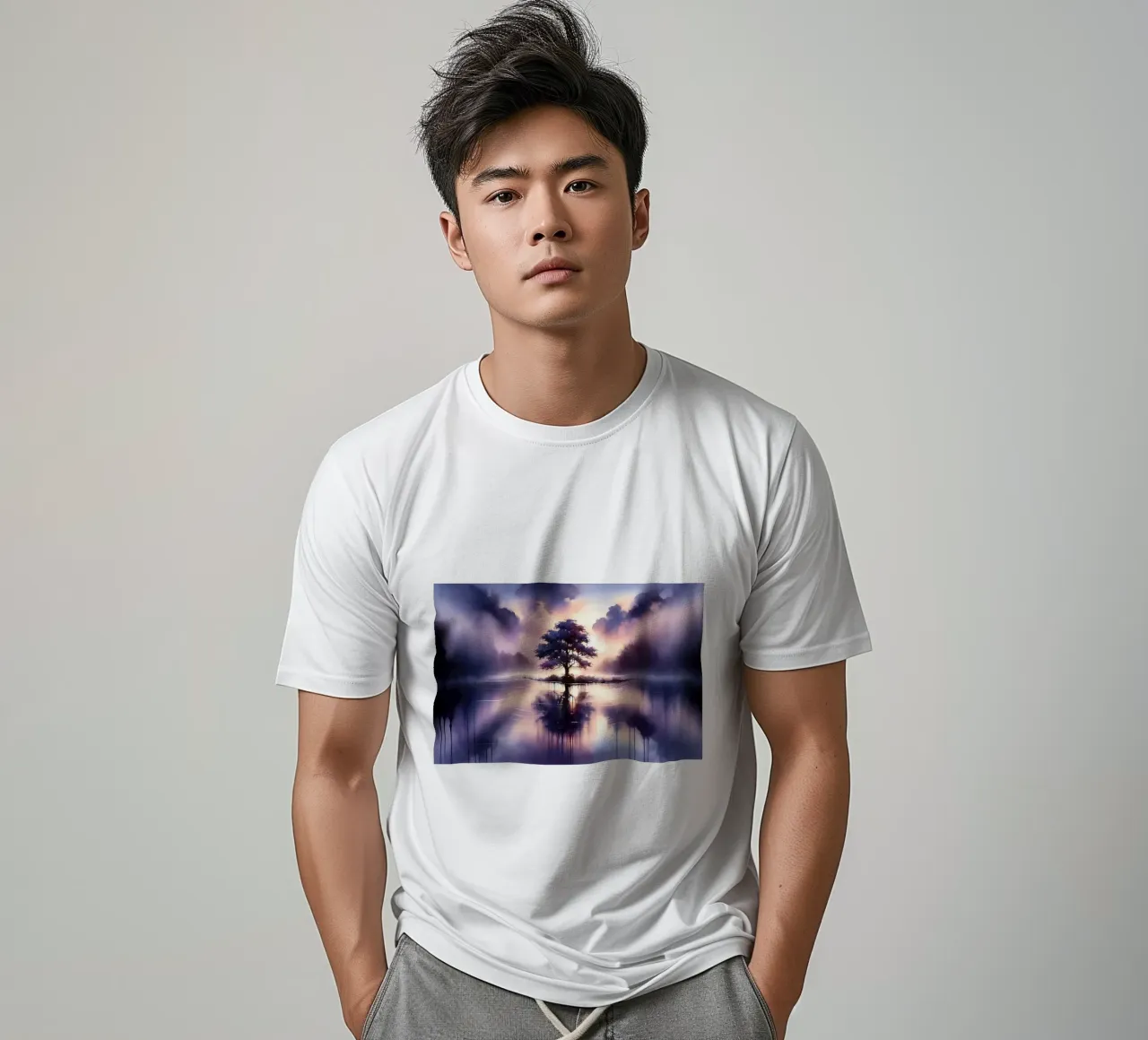 Whispers of Dawn on a Misty Lake Solitude t-shirt by Chromatic Fusion Studio