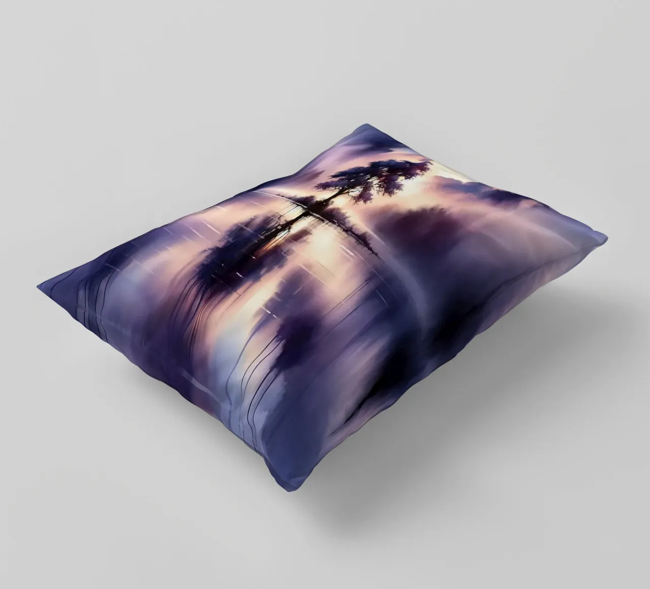 Whispers of Dawn on a Misty Lake Solitude decorative cushion by Chromatic Fusion Studio