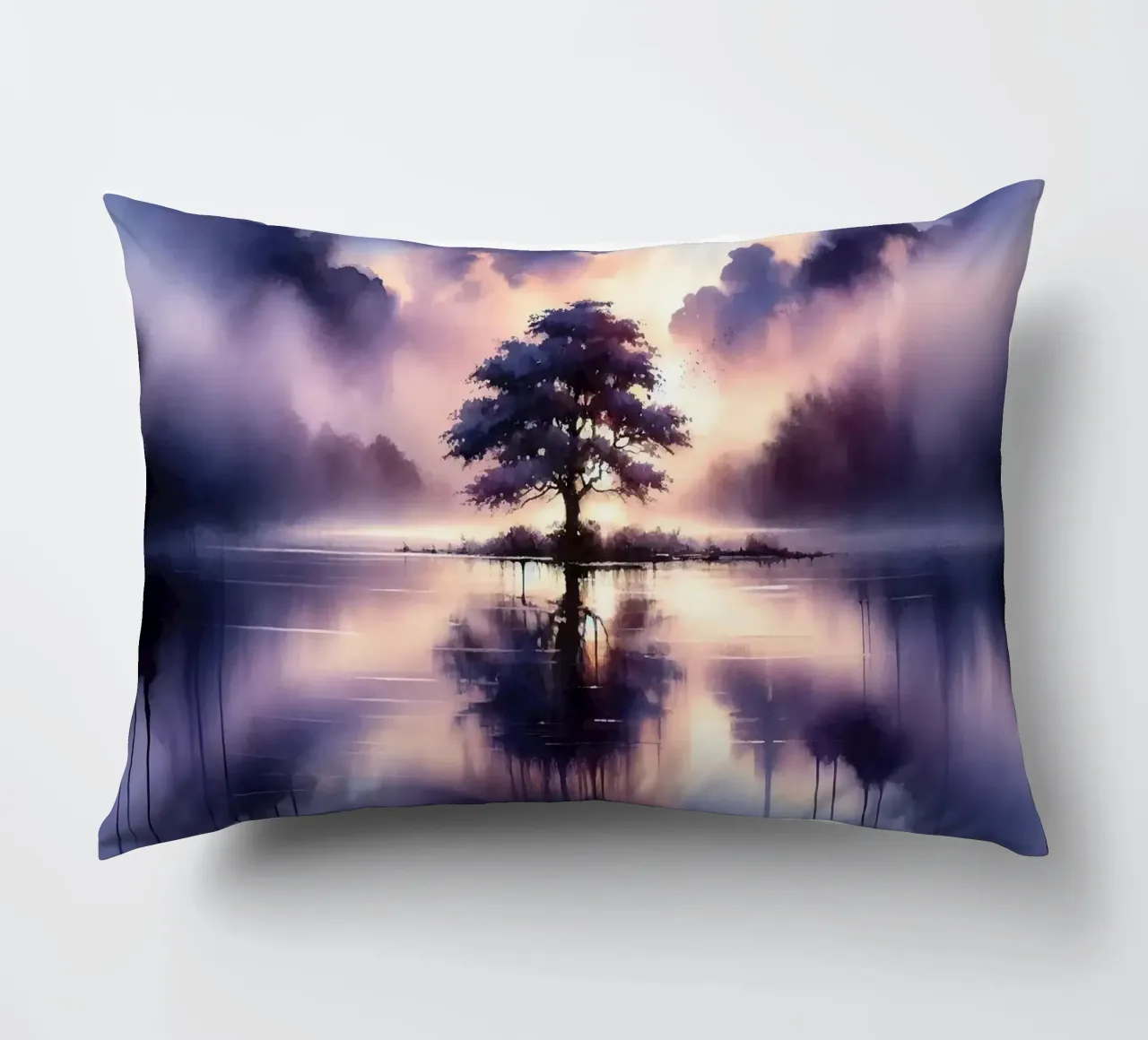 Whispers of Dawn on a Misty Lake Solitude decorative cushion by Chromatic Fusion Studio