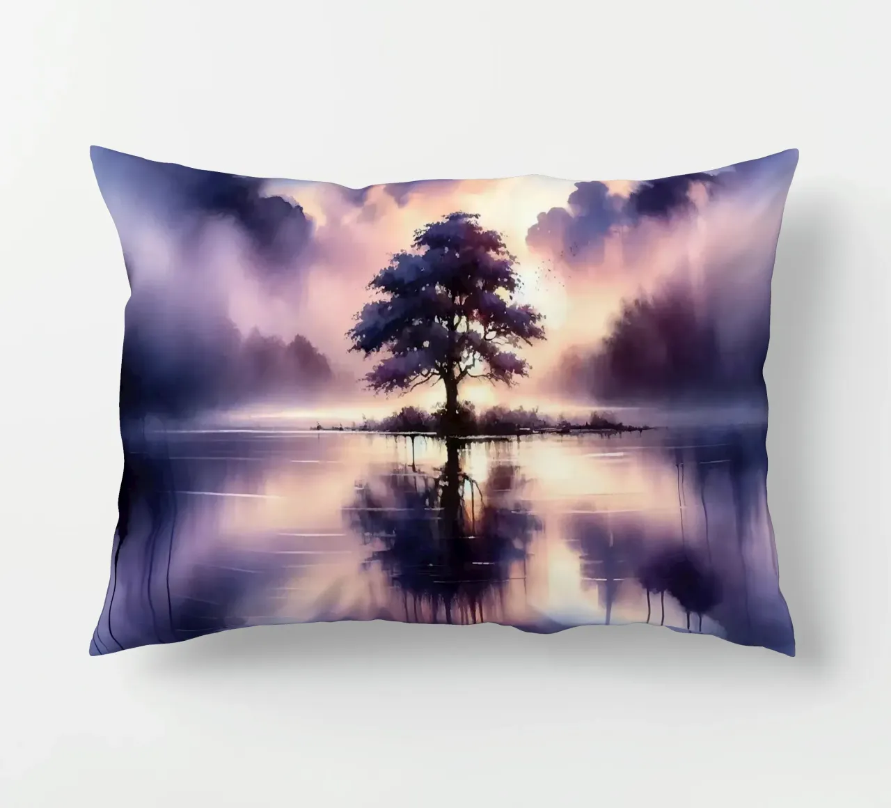 Whispers of Dawn on a Misty Lake Solitude decorative cushion by Chromatic Fusion Studio