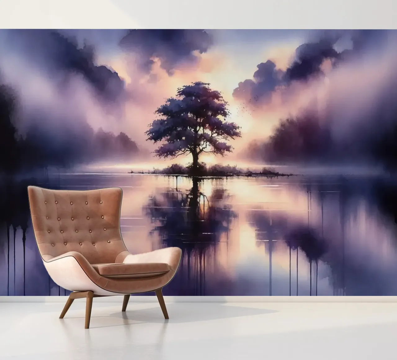 Whispers of Dawn on a Misty Lake Solitude photo wallpaper by Chromatic Fusion Studio