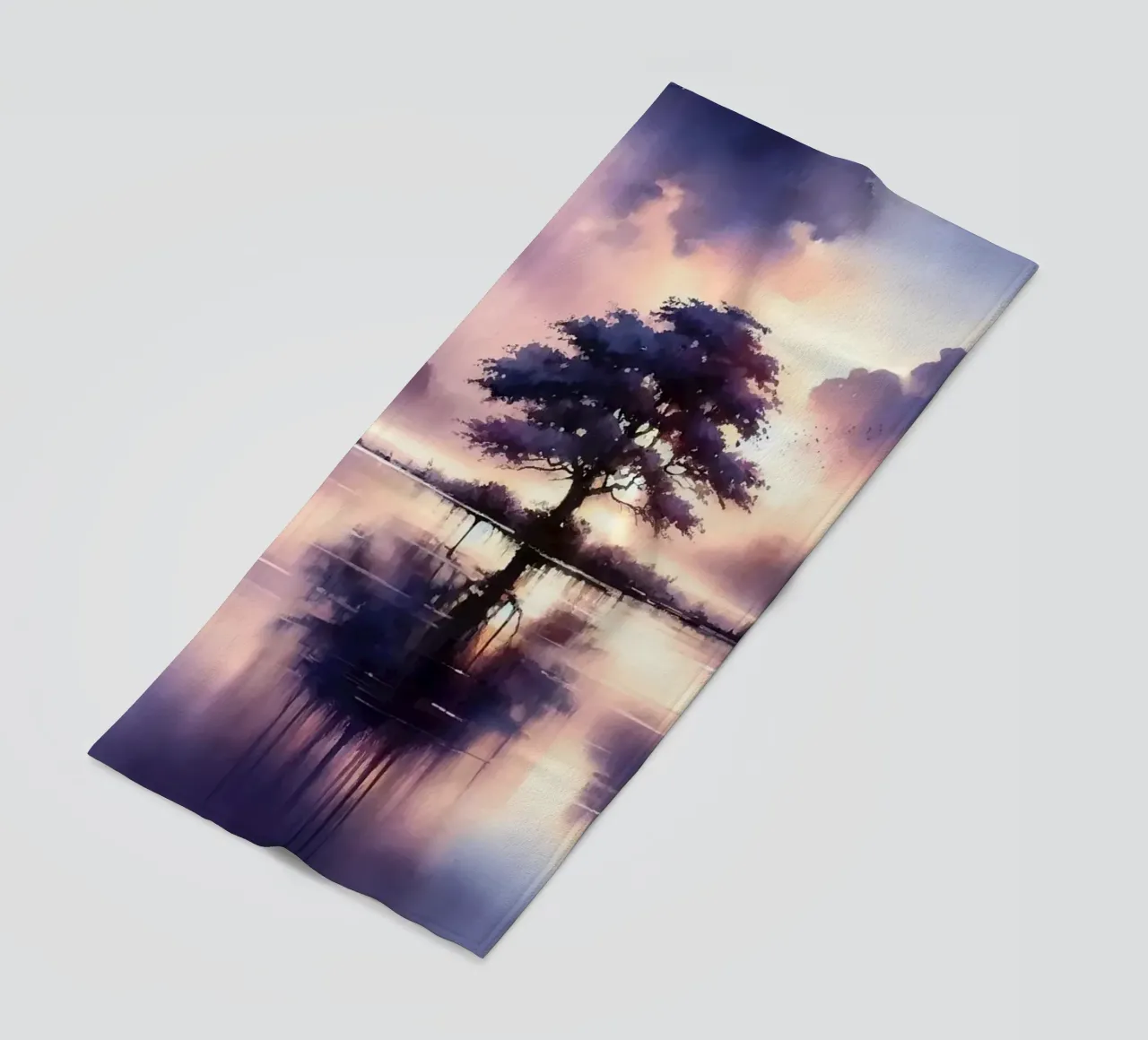 Whispers of Dawn on a Misty Lake Solitude beach towel by Chromatic Fusion Studio