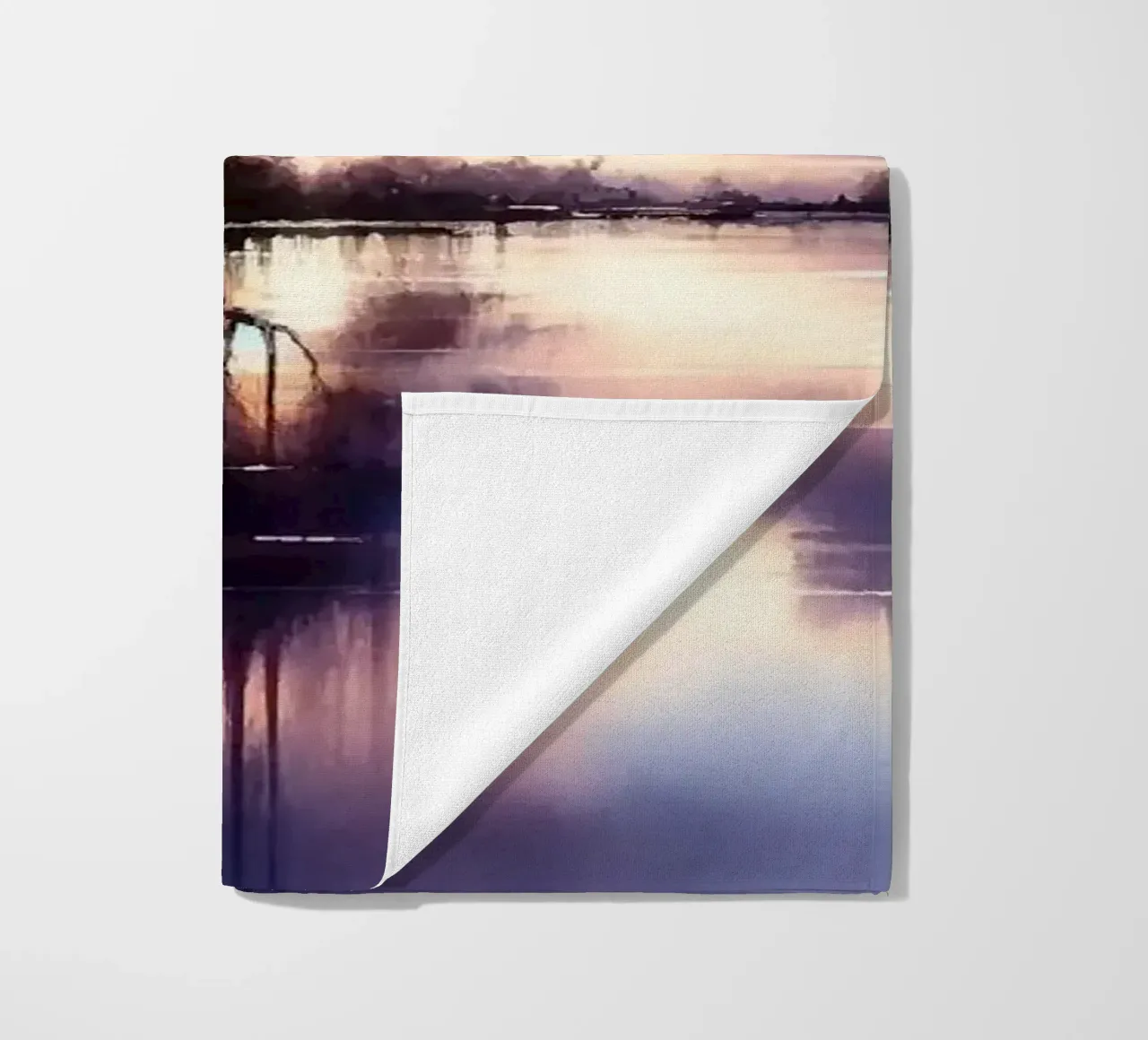 Whispers of Dawn on a Misty Lake Solitude beach towel by Chromatic Fusion Studio