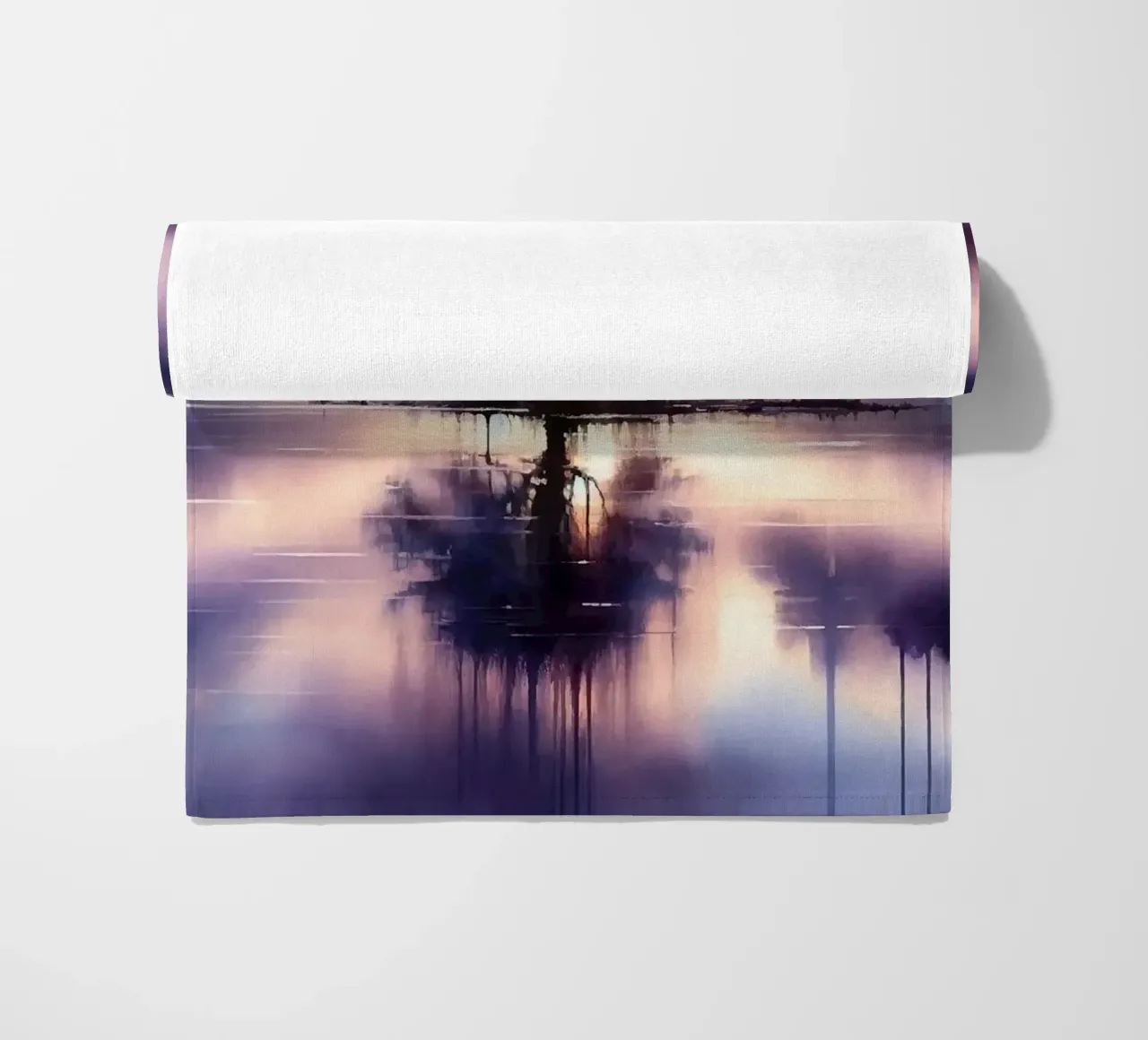 Whispers of Dawn on a Misty Lake Solitude beach towel by Chromatic Fusion Studio