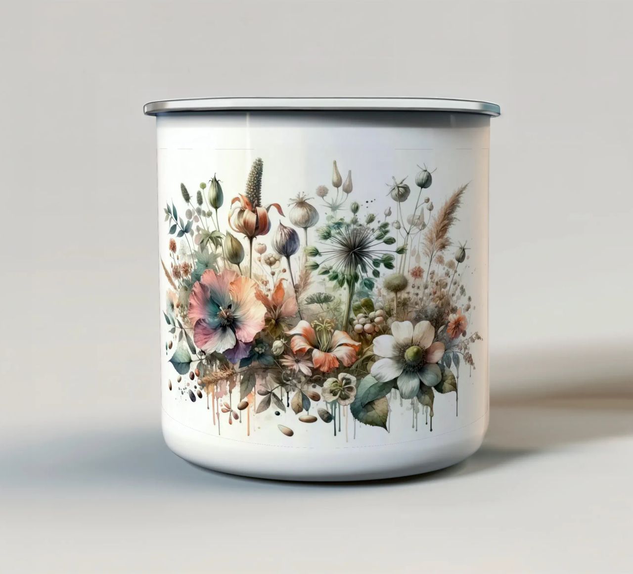 Symphony of Botanical Wonders enamel mug by Chromatic Fusion Studio