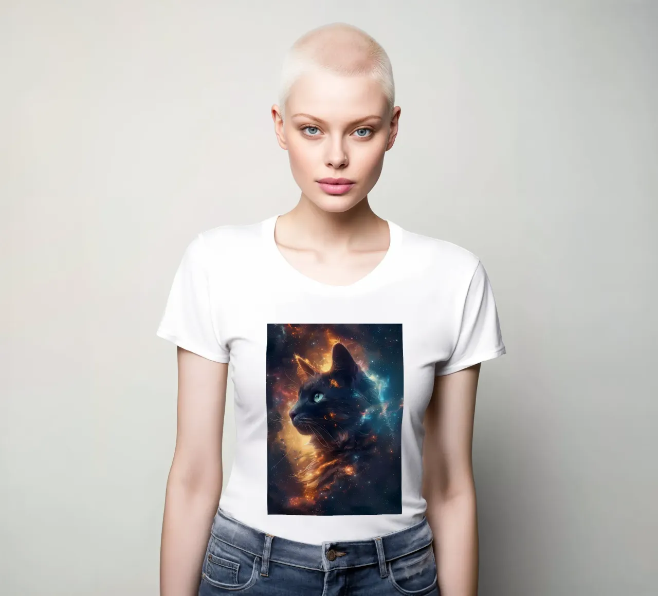 Space Cat Galaxy women's fitted t-shirt by Ginnery