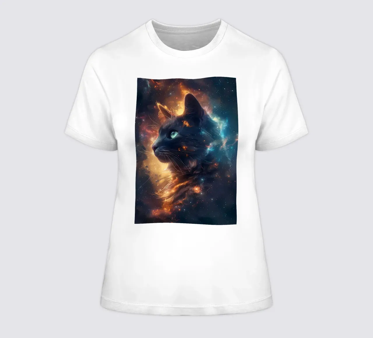 Space Cat Galaxy women's fitted t-shirt by Ginnery