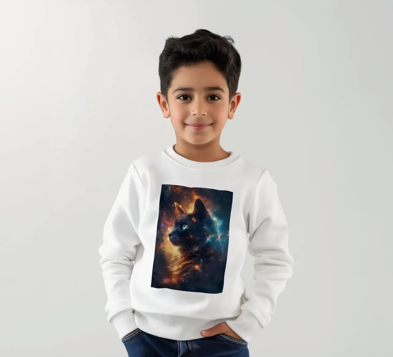 Space Cat Galaxy kids sweatshirt by Ginnery