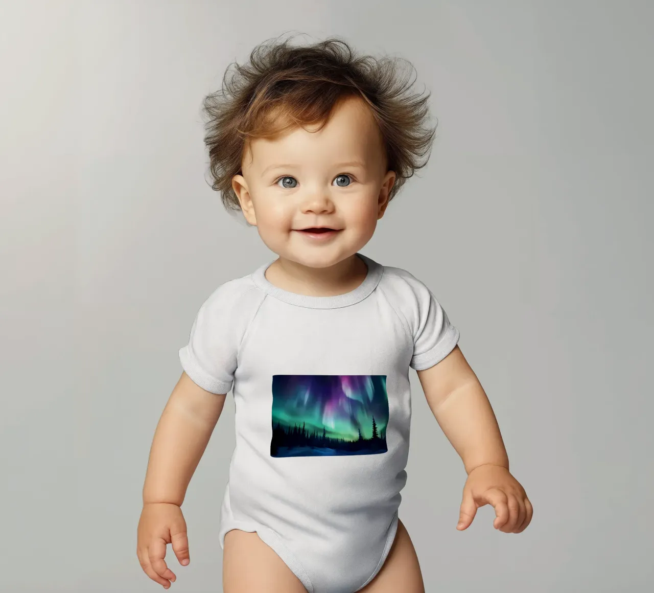 L'Aurora Boreale colorata body neonato maniche corte da Ginnery
