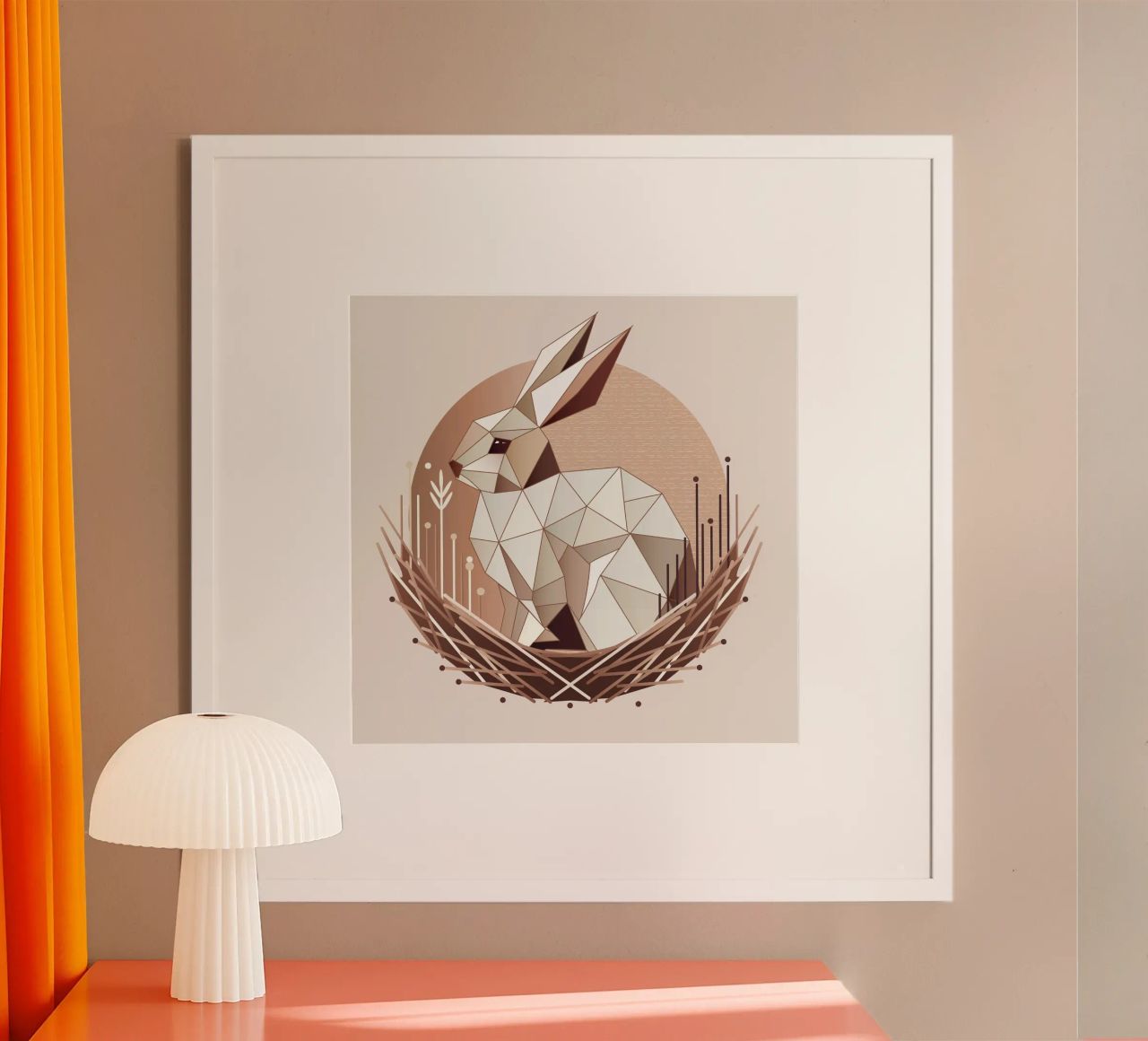Geometrischer Hase im Nest – Stilvolles Osterdesign Poster von namosh