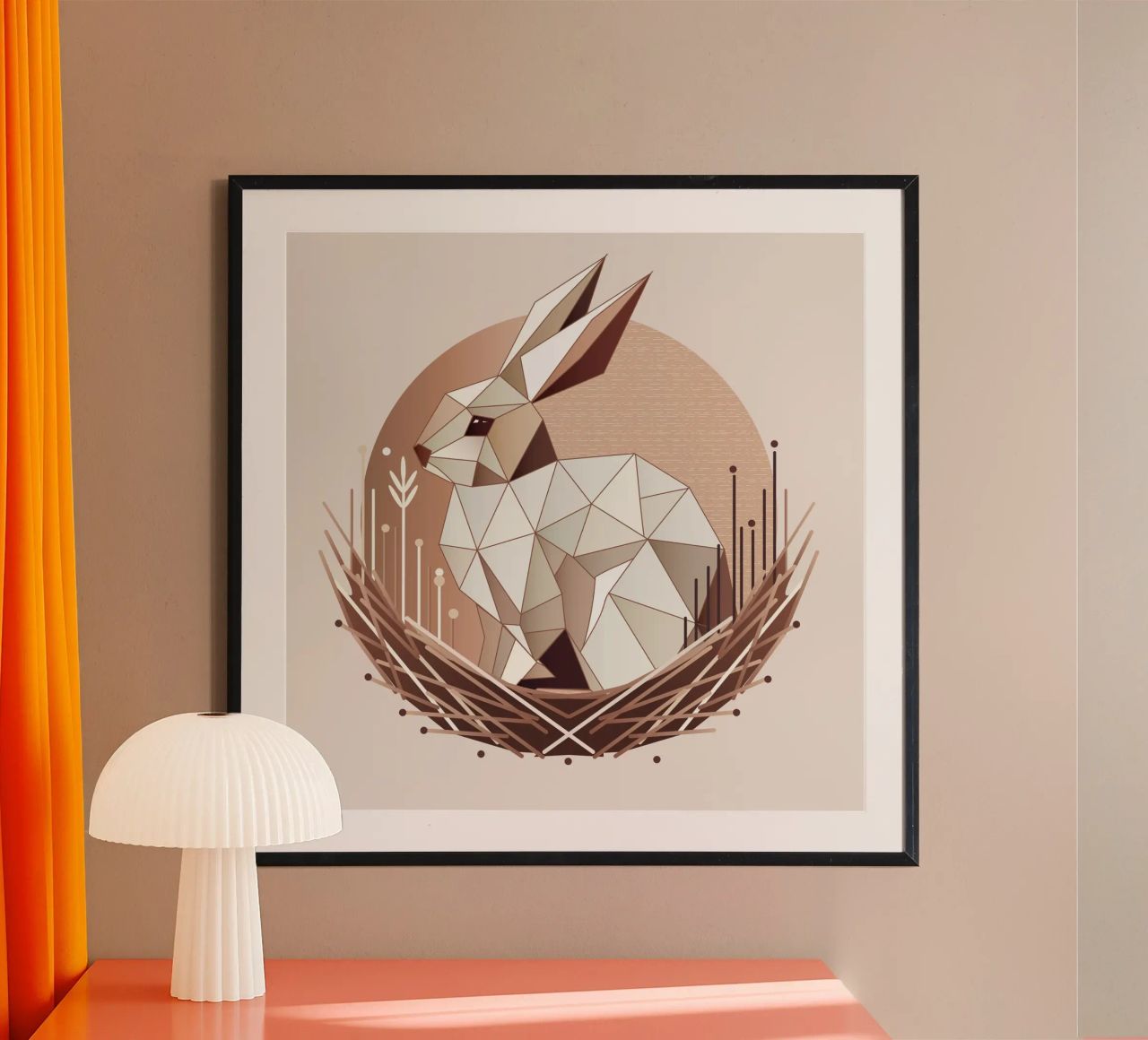 Geometrischer Hase im Nest – Stilvolles Osterdesign Poster von namosh