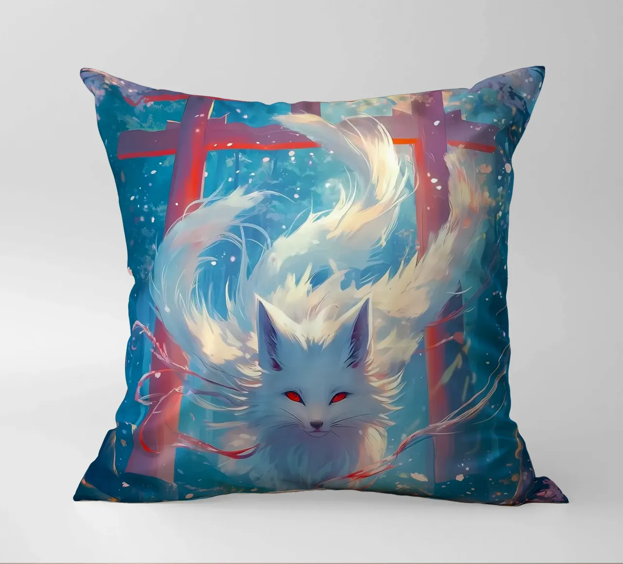 Spirito di volpe kitsune bianco cuscino da Ginnery