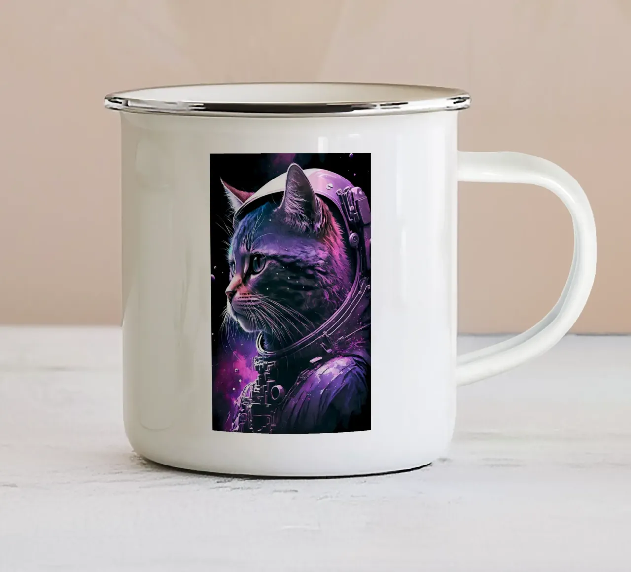 Gatto astronauta spaziale tazza in smalto da Mikesell