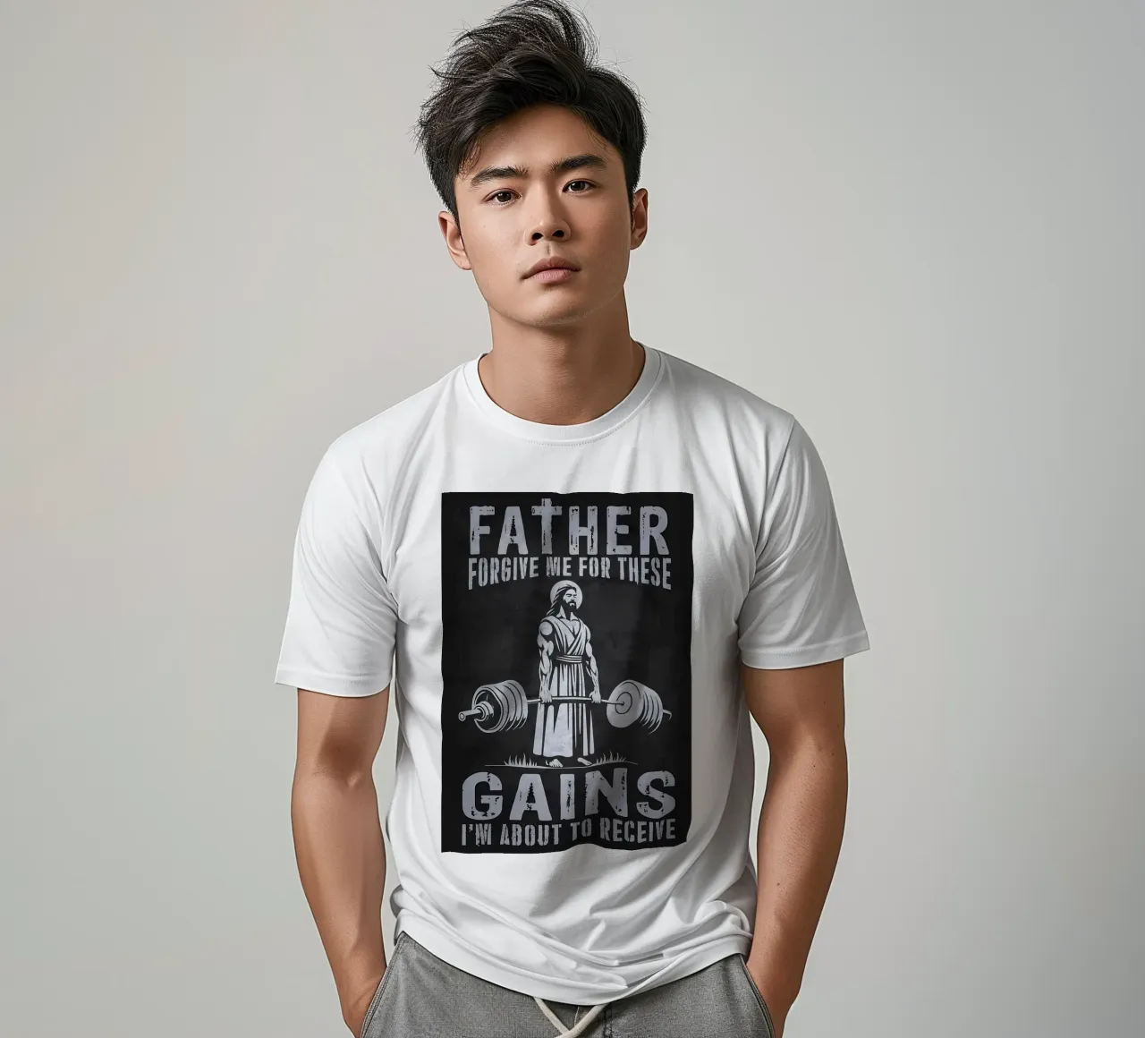 Allenamento di bodybuilding con Gesù t-shirt da Delaplane