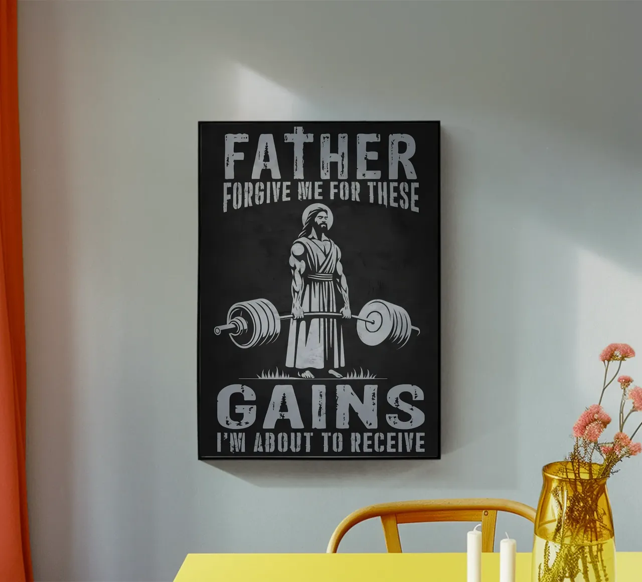 Allenamento di bodybuilding con Gesù plexiglass da Delaplane