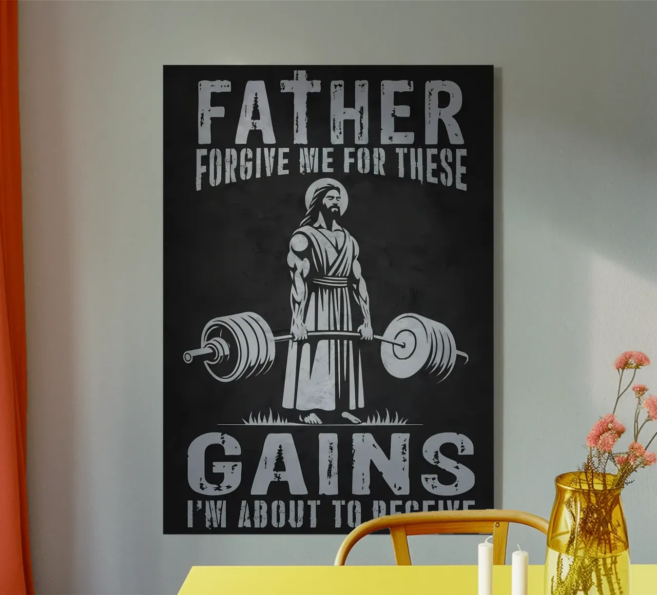 Allenamento di bodybuilding con Gesù plexiglass da Delaplane