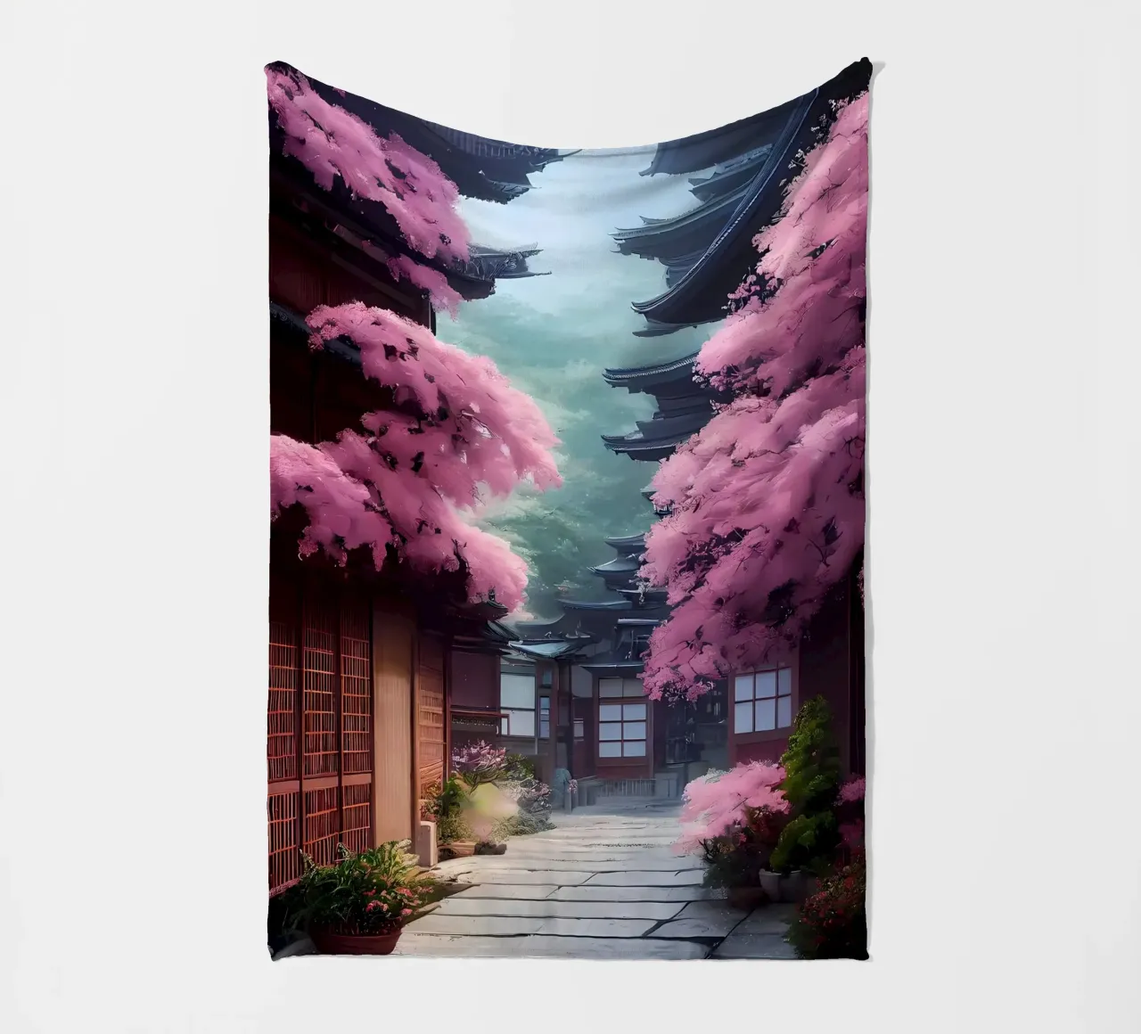 Cherry Blossom Japan Art fleece blanket by Mikesell