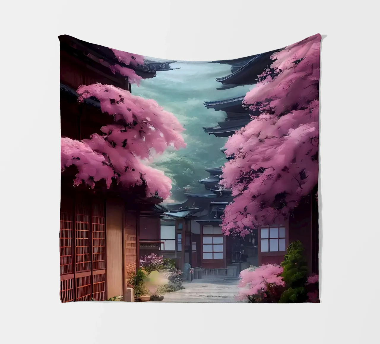 Cherry Blossom Japan Art fleece blanket by Mikesell