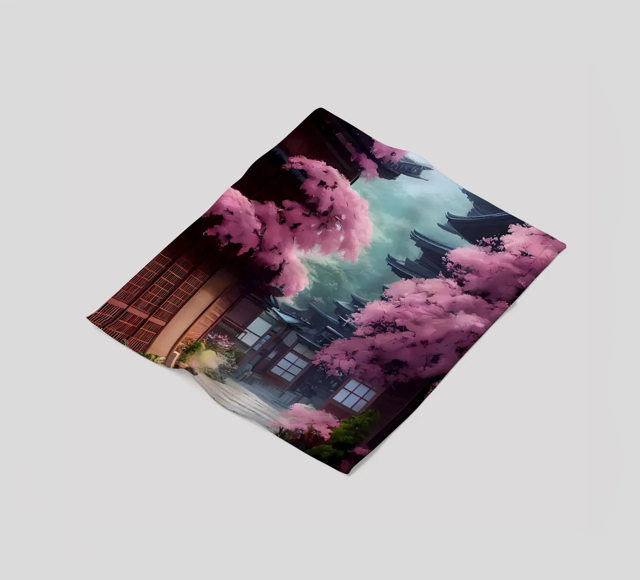Cherry Blossom Japan Art fleece blanket by Mikesell