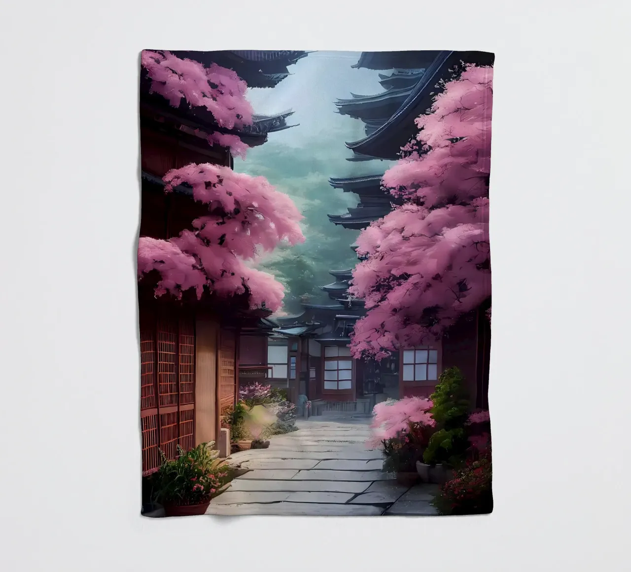 Cherry Blossom Japan Art fleece blanket by Mikesell