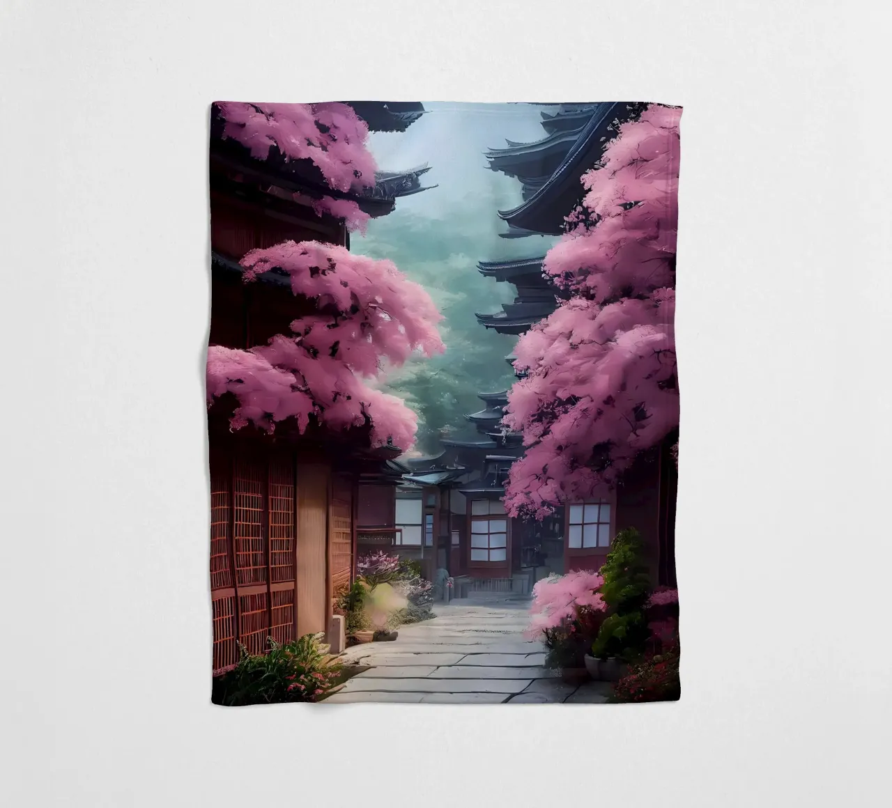 Cherry Blossom Japan Art fleece blanket by Mikesell