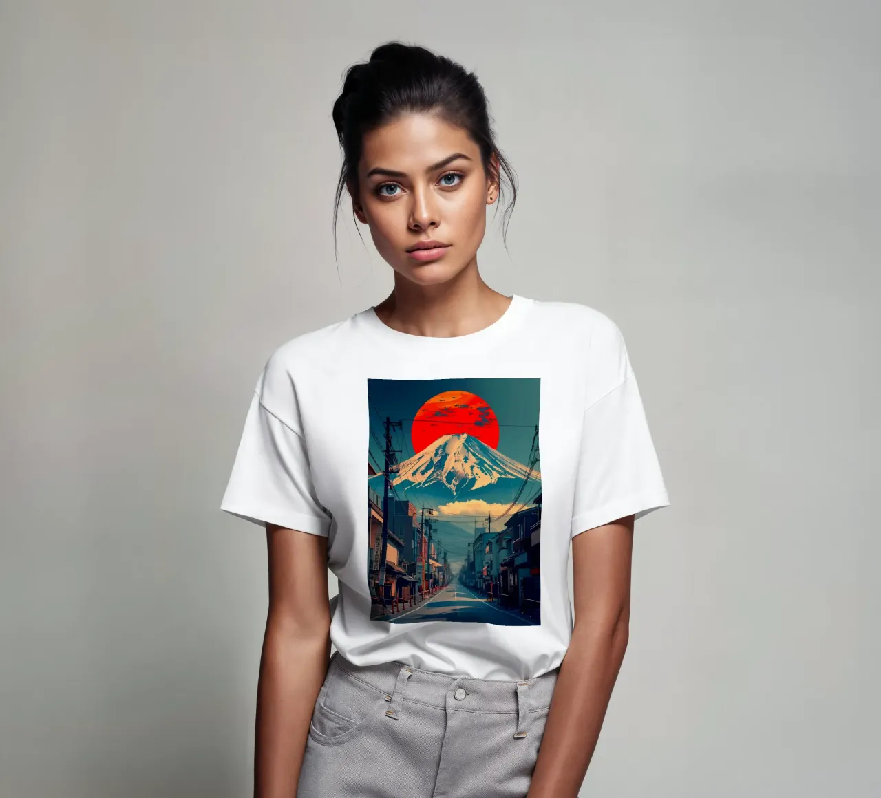Città retrò del Monte Fuji t-shirt da Ginnery