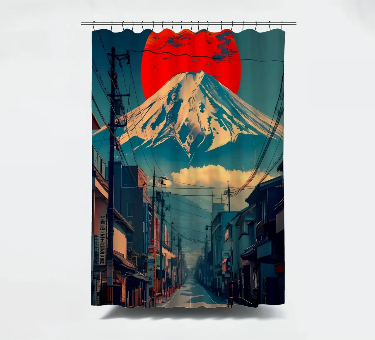 Città retrò del Monte Fuji tenda da doccia da Ginnery