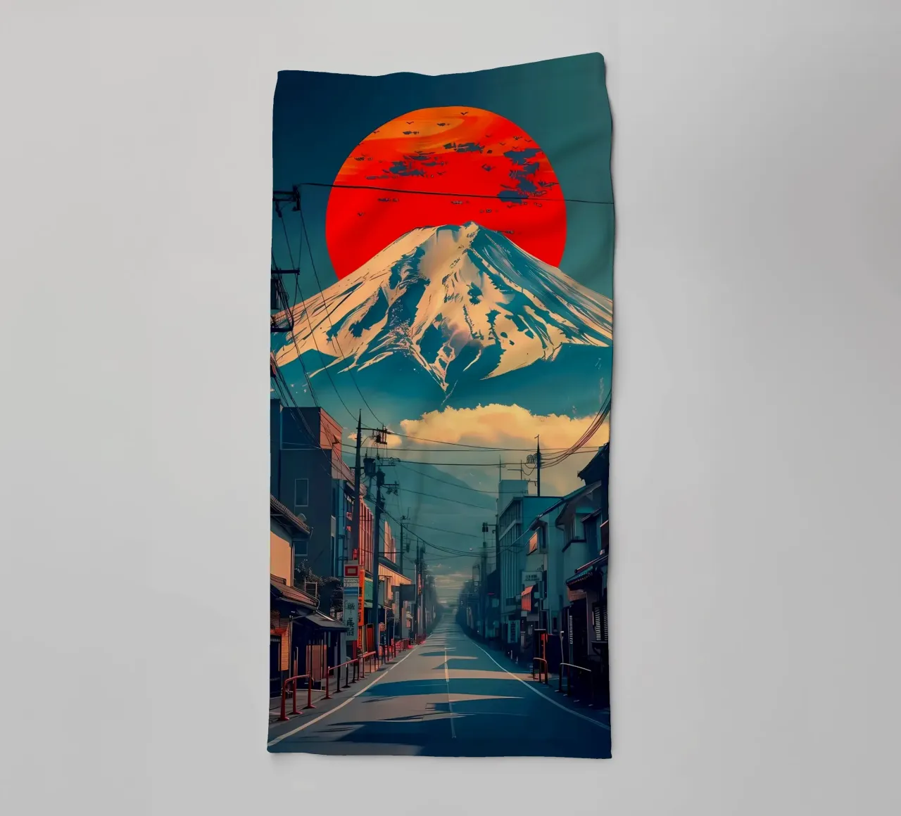 Città retrò del Monte Fuji asciugamano da bagno da Ginnery