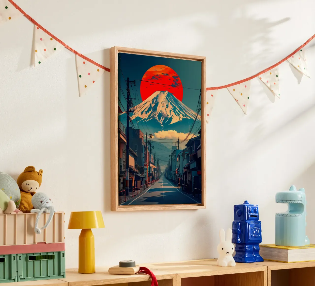 Retro Mount Fuji City toile de Ginnery