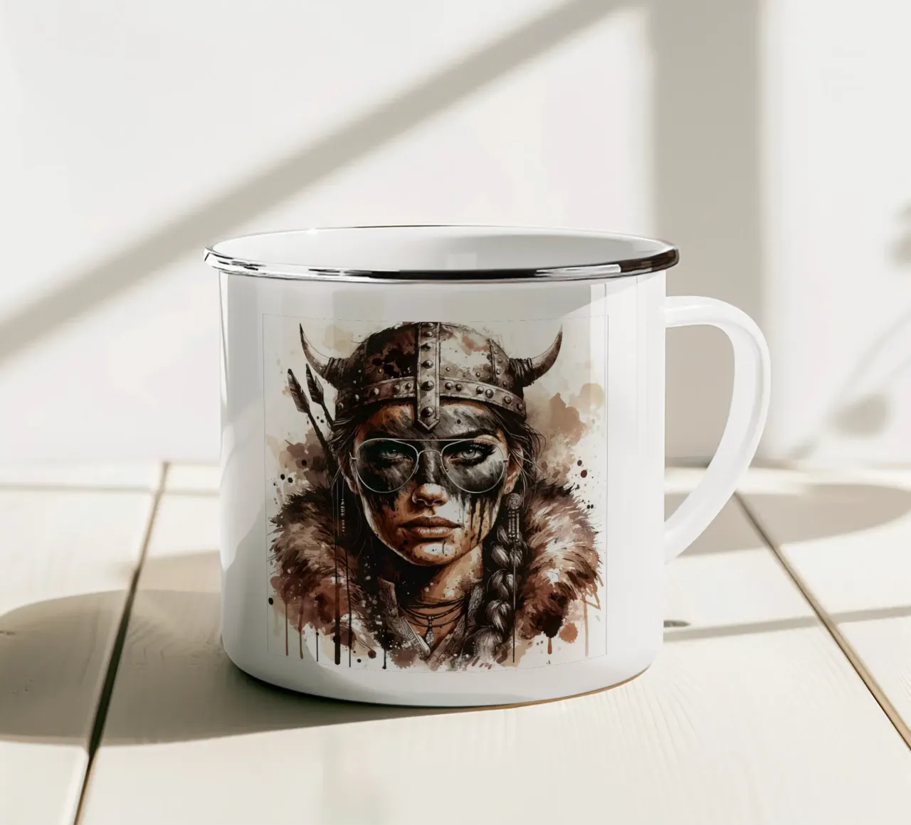 Acquerello Donna vichinga moderna tazza in smalto da Chromatic Fusion Studio
