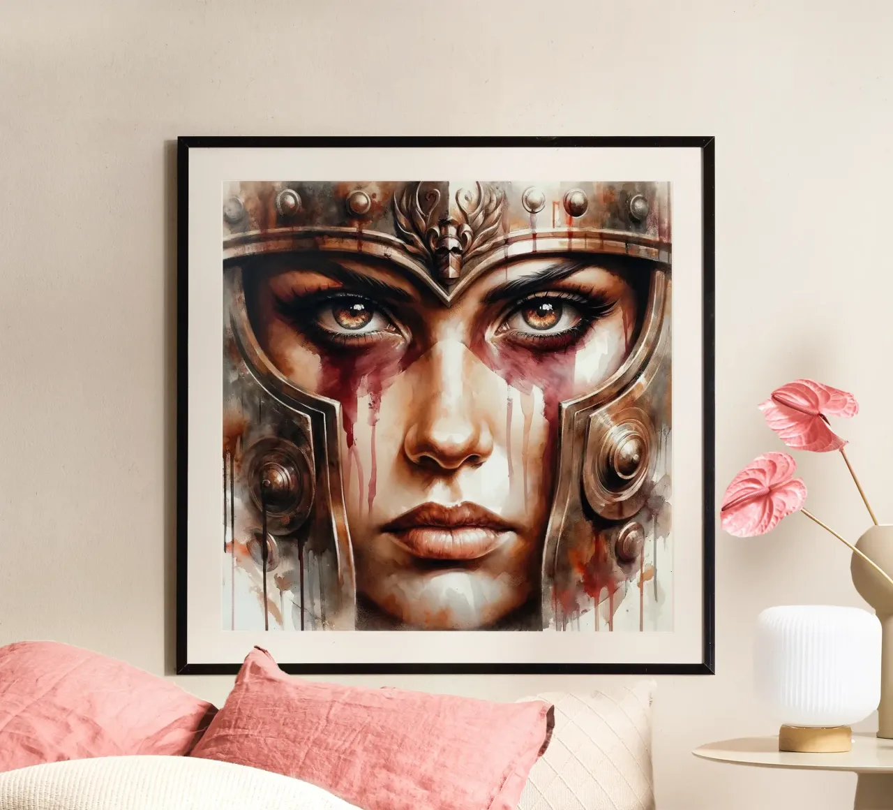 Acquerello Donna vichinga moderna poster con telaio in plastica da Chromatic Fusion Studio