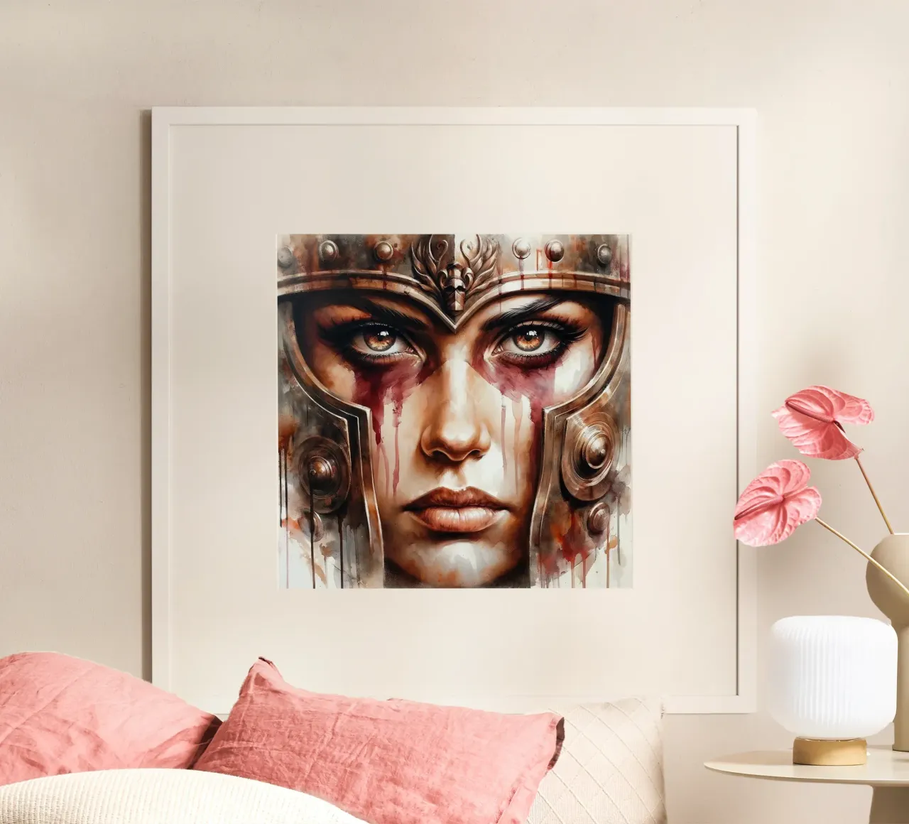 Acquerello Donna vichinga moderna poster con telaio in plastica da Chromatic Fusion Studio