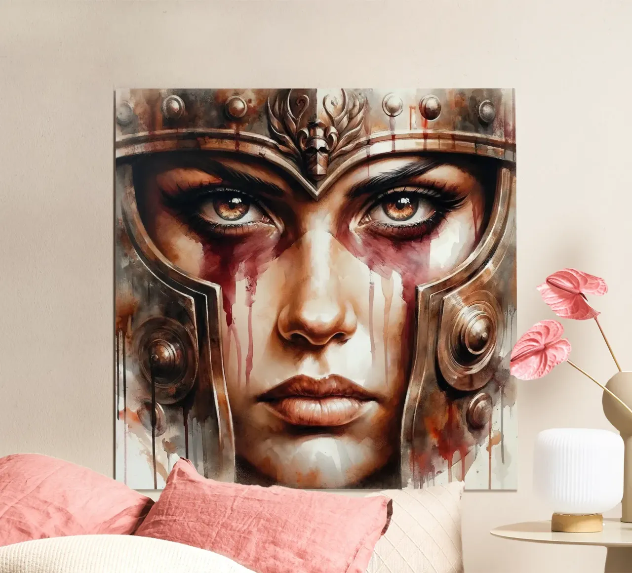 Acquerello Donna vichinga moderna poster con telaio in plastica da Chromatic Fusion Studio