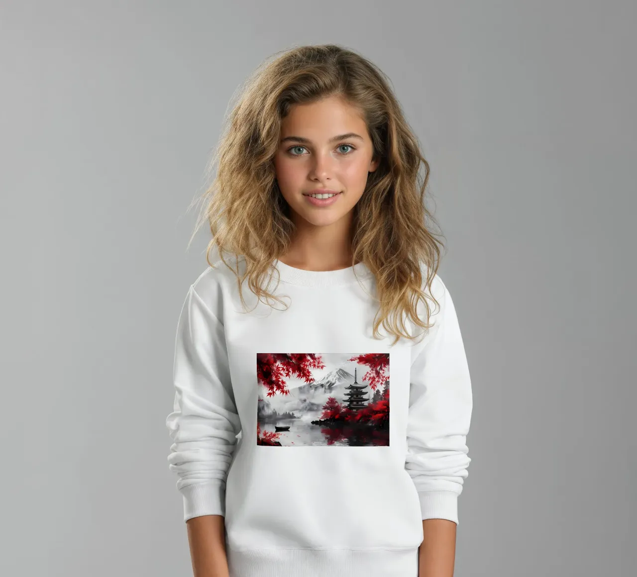 Mount Fuji Landscape Ink kids sweatshirt by Ginnery