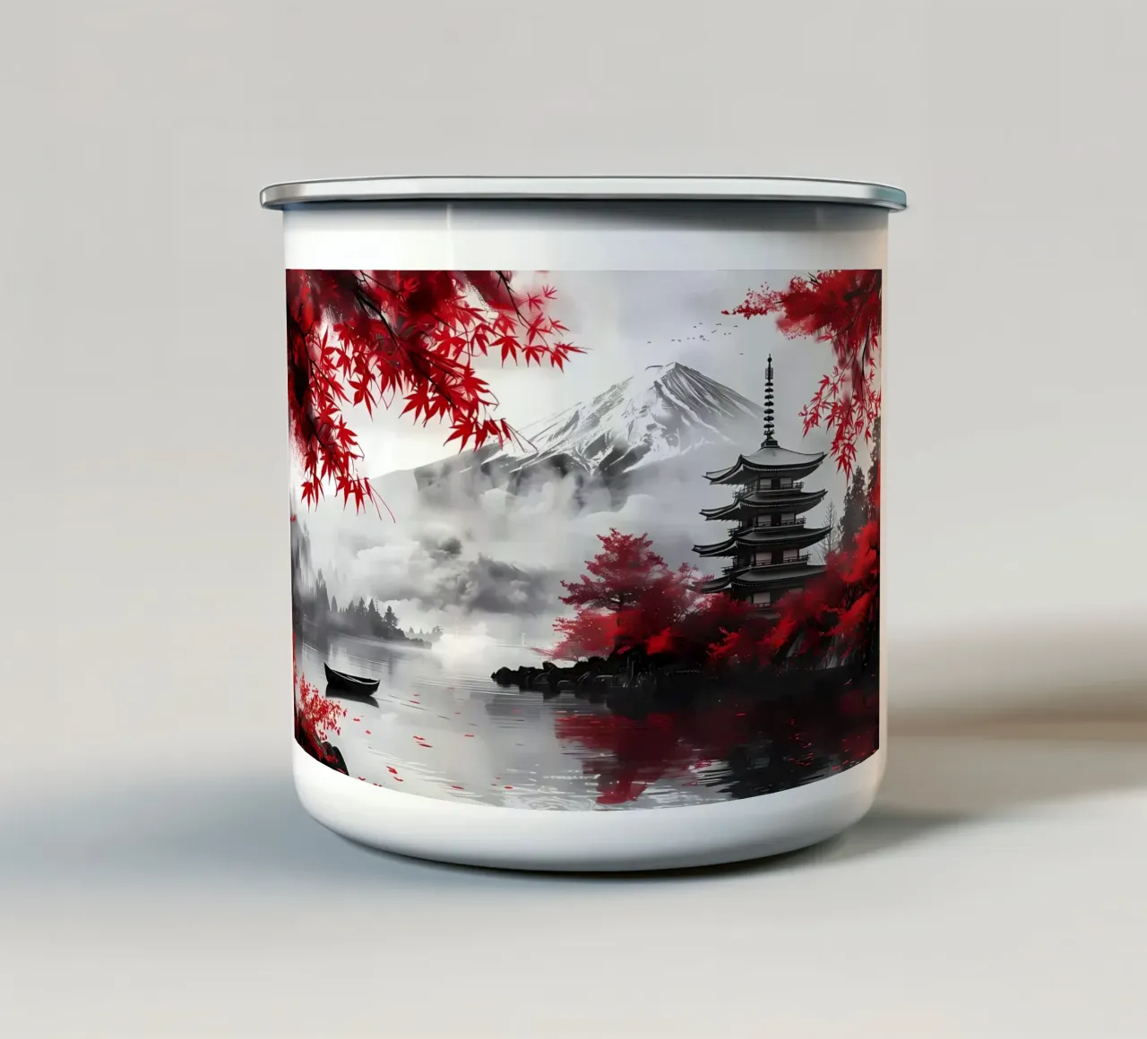 Inchiostro paesaggistico del Monte Fuji tazza in smalto da Ginnery