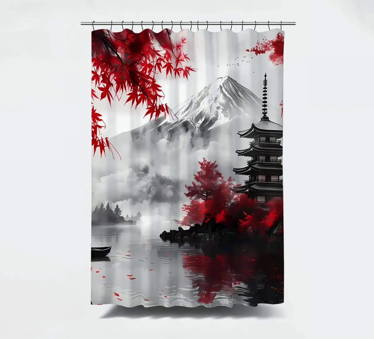 Mount Fuji Landscape Ink shower curtain by Ginnery
