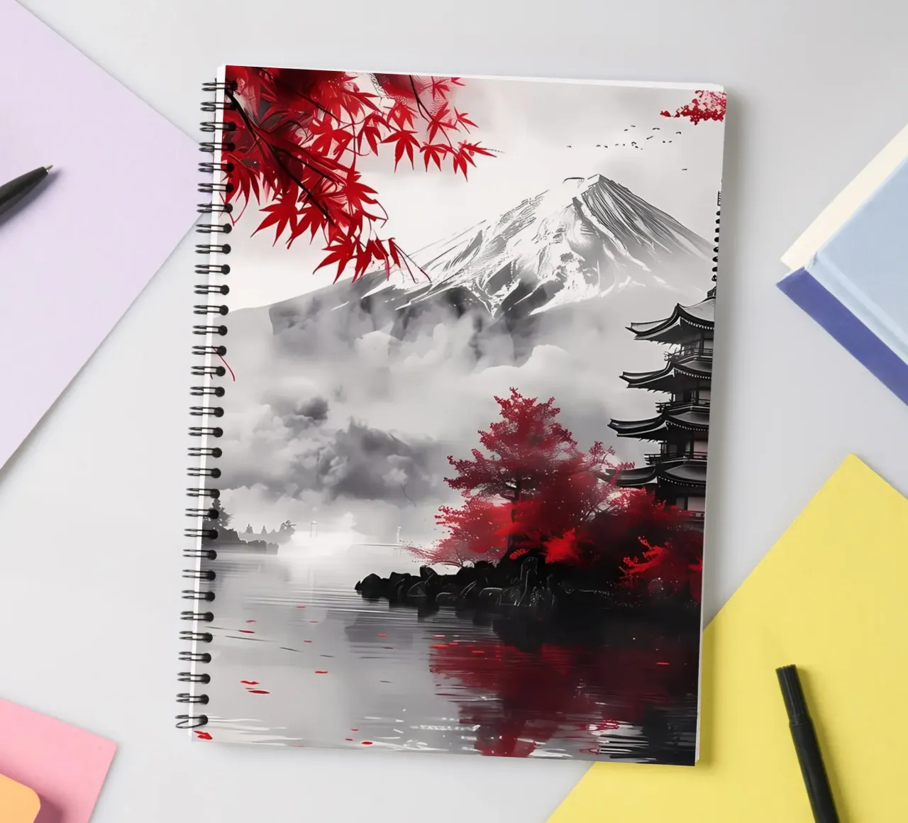 Mount Fuji Landscape Ink spiral notebook by Ginnery