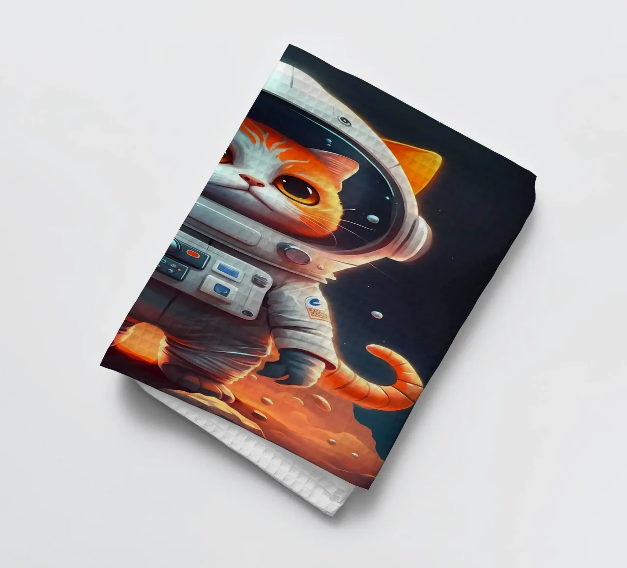 Astronaut Space Cat tea towel by Mikesell