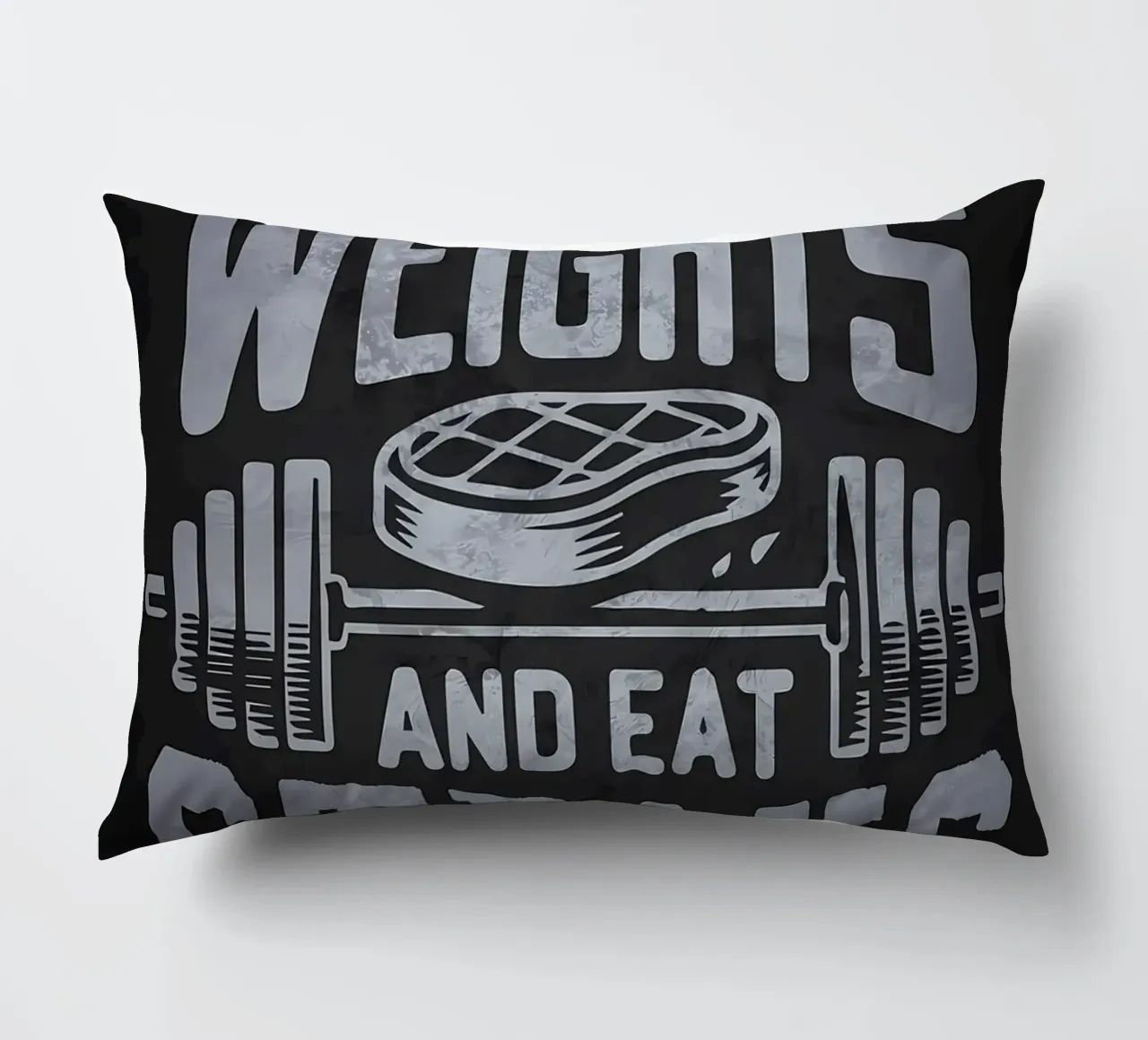 Lift Weights and Eat Steaks decorative cushion by Delaplane