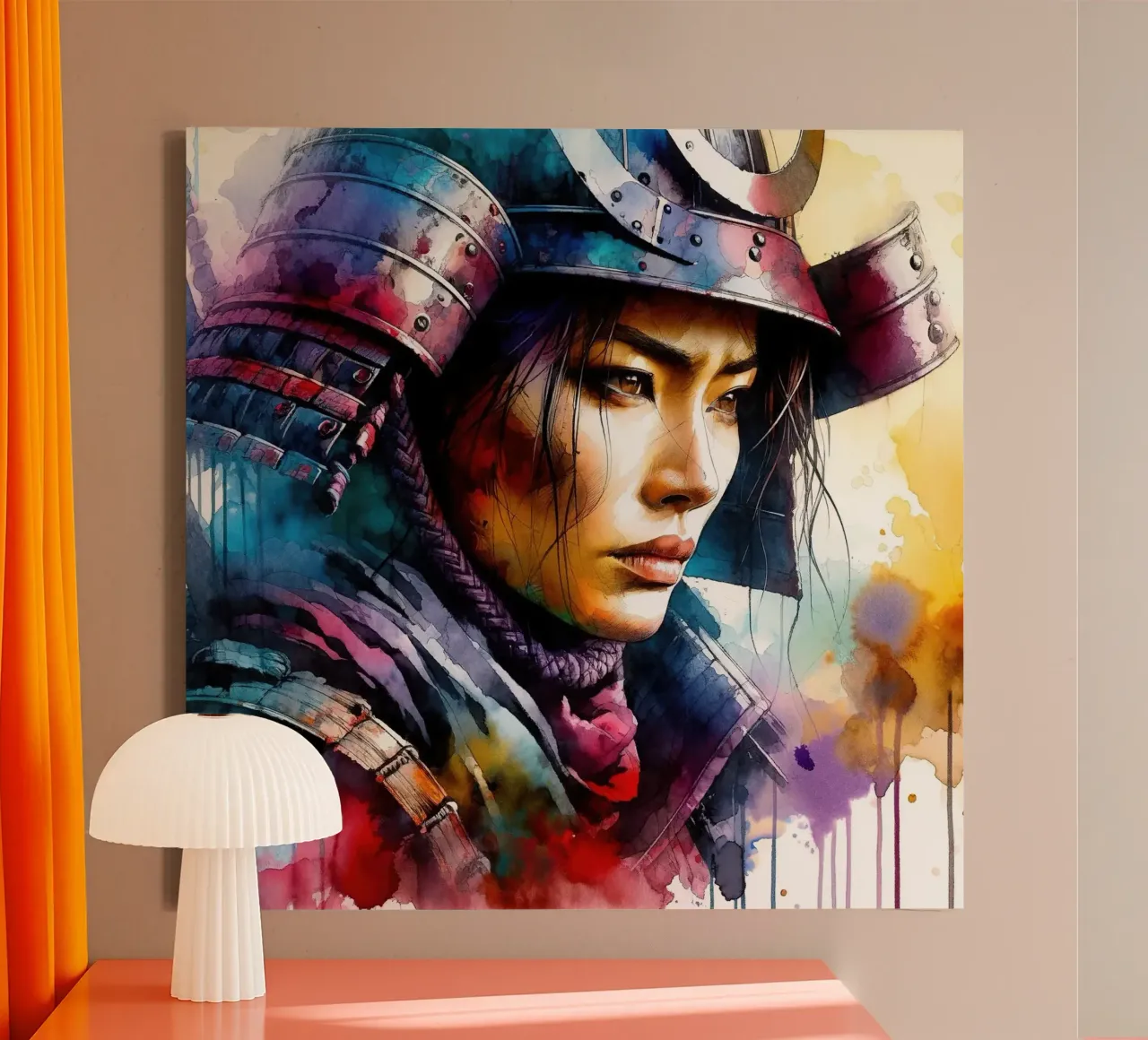 Poderosa mujer guerrera asiática lienzo con Marco flotante de Chromatic Fusion Studio